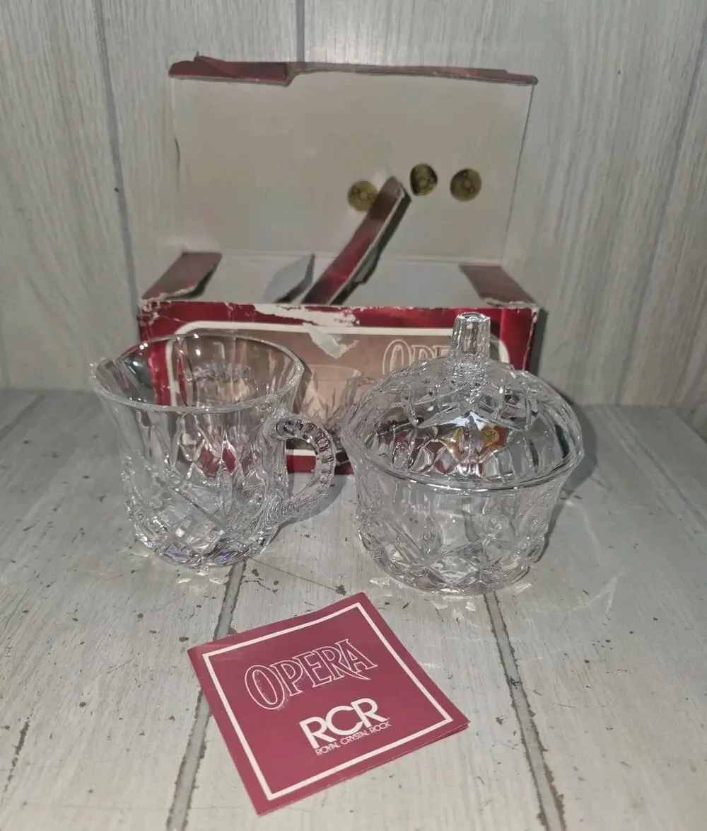 Vtg Royal Chrystal Rock Opera Sugar & Creamer RCR Lead Crystal NIB Elegant